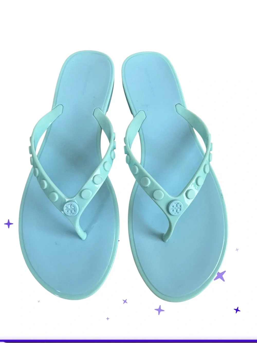 TORY BURCH TONE ON TONE STUDDED JELLY THONGS BABY BLUE 8